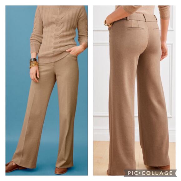 Talbots Pants - Talbots Tan Modern Knit Wide Leg Pants Size 12